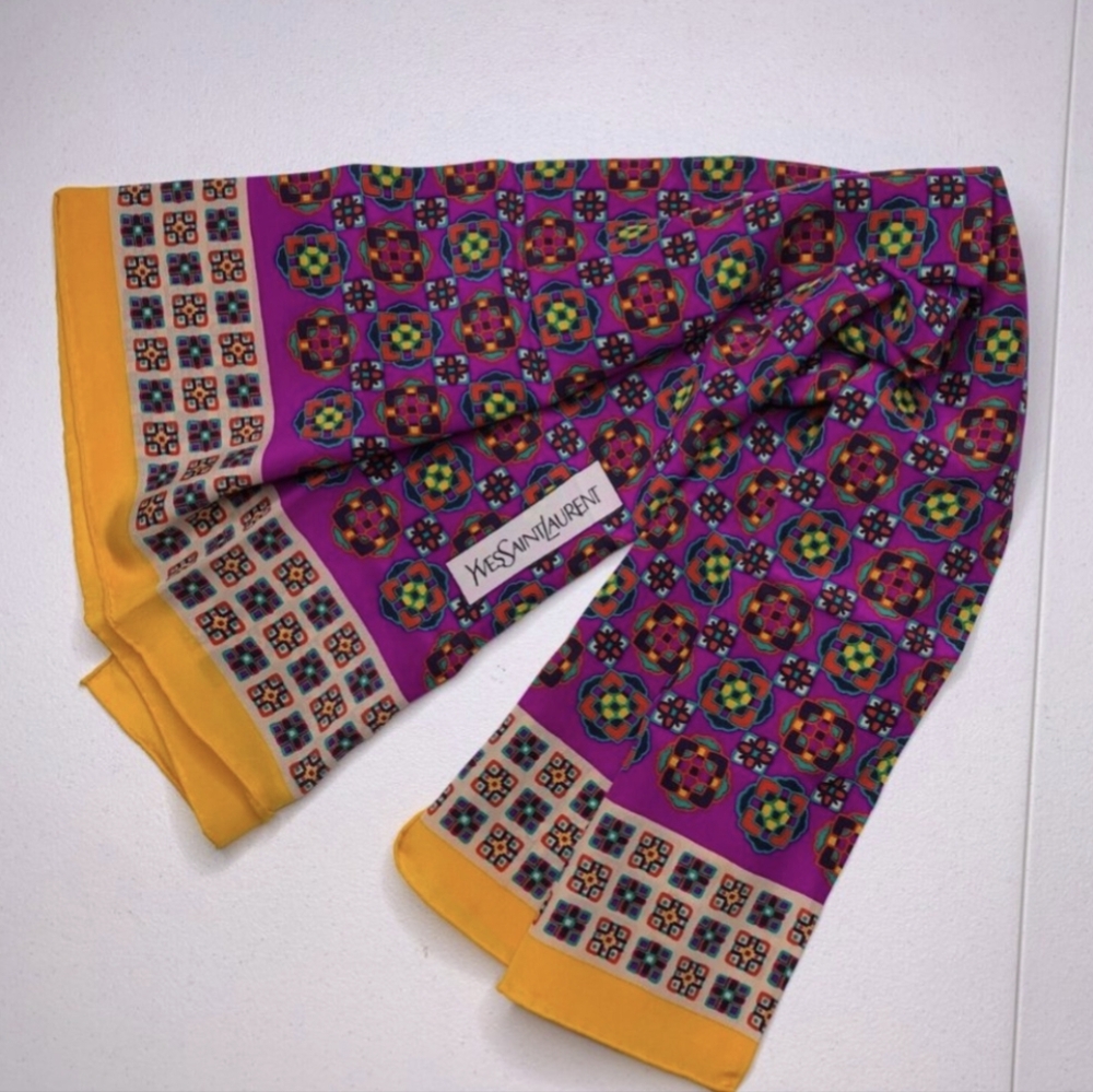 YSL Yves Saint Laurent Scarf Womens Colorful Geometric Print